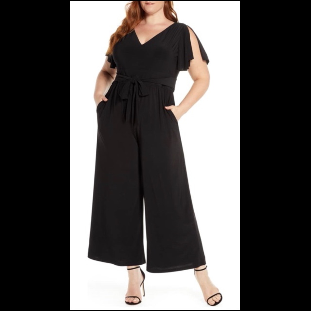 Eliza J Flutter Sleeve Wide Leg Jersey Jumpsuit